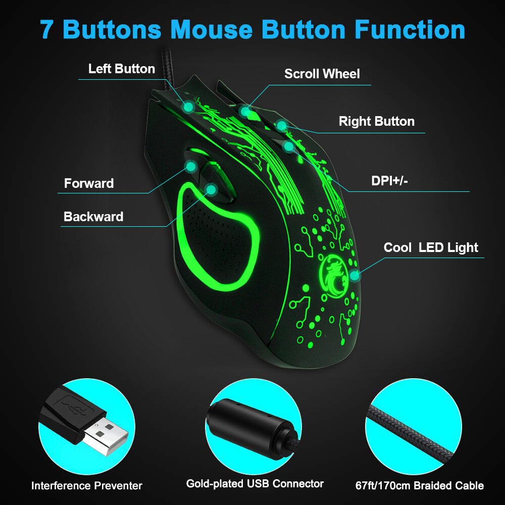 Wired Gaming Mouse RGB Computer Mouse Gamer USB Ergonomic Mause PC Silent Mouse Gaming 7 Button With Cable LED Backlit Game Mice