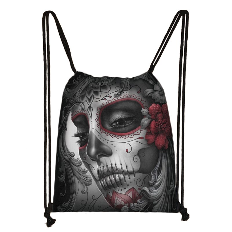 Mochila Cool Death Skull para hombre y mujer, bolsa de viaje con cordón, para guardar zapatos, de lona: skdmohuan06
