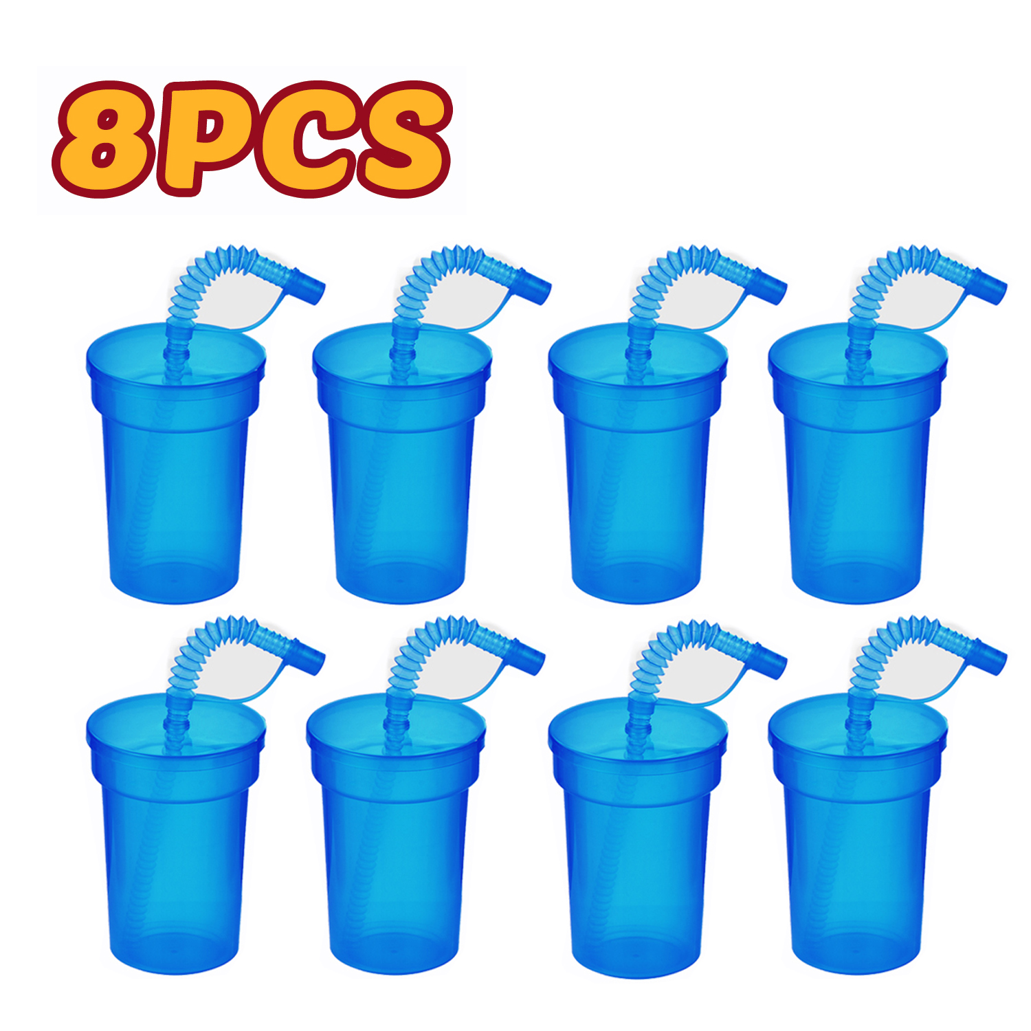 Tazas Sipper de neón: tazas coloridas y a prueba de derrames con tapas y pajitas, ideales para eventos escolares, fiestas temáticas y fiestas de cumpleaños: Amarillo claro