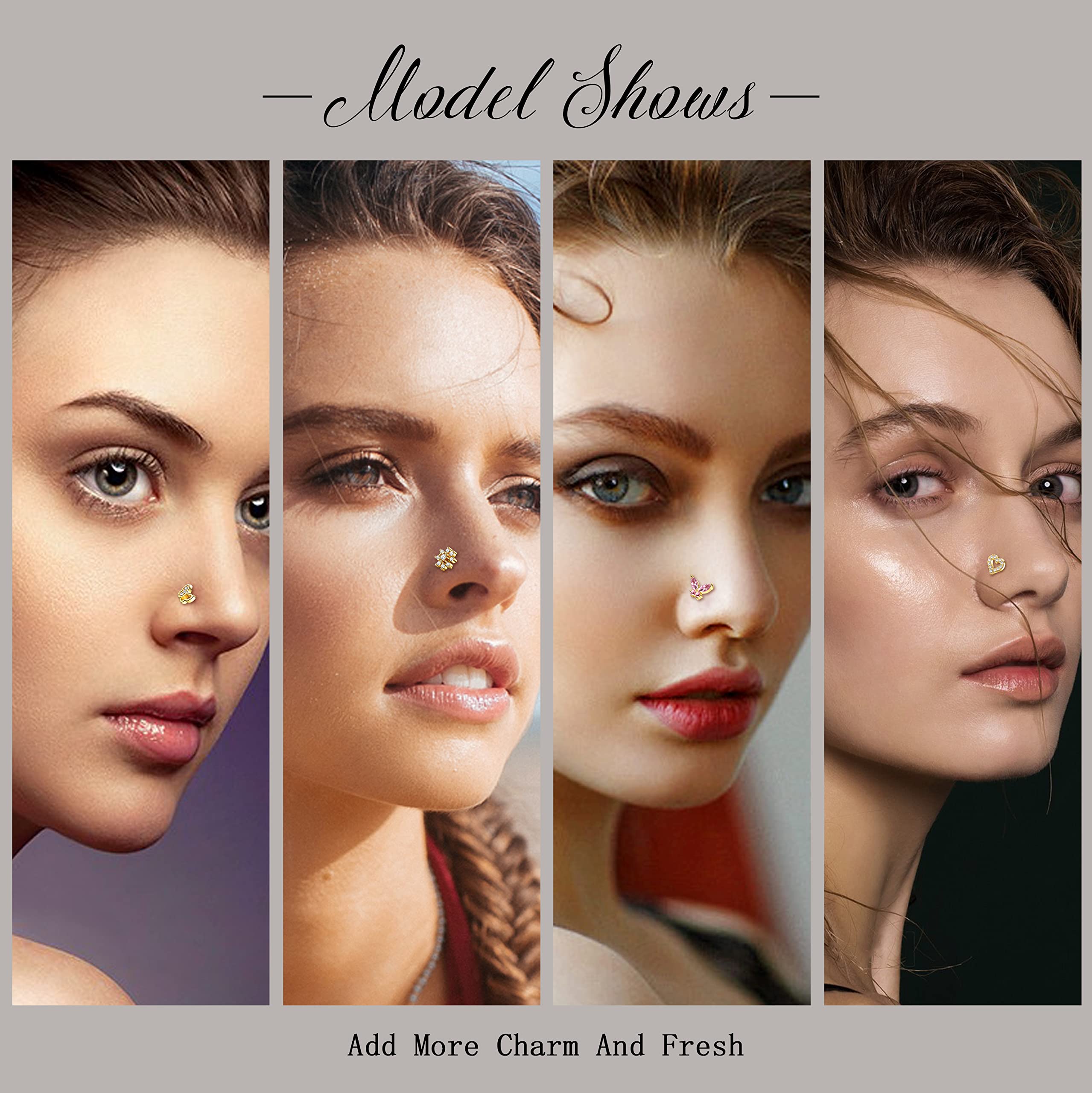 Drperfect-anillos para la nariz para mujer, tachuelas de acero quirúrgico de 20G, aro para la nariz, sacacorchos en forma de L, anillo para la nariz, joyería para Piercing en la nariz