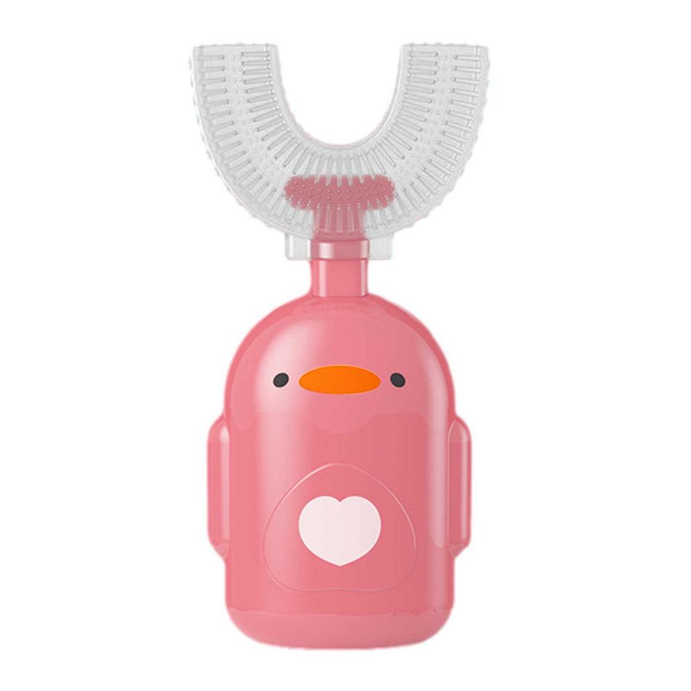 Spazzolino da denti per bambini a forma di U spazzolino da denti in Silicone morbido per bambini 360 denti orali pulizia spazzolino manuale a bocca intera blu e Pi: Pink
