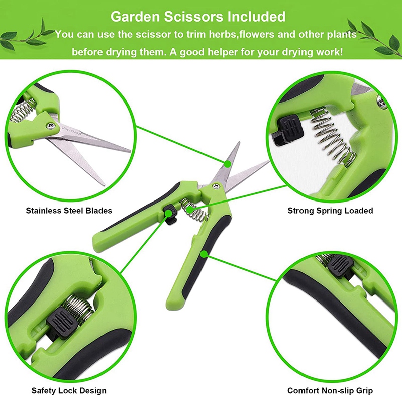 Herb Drying Rack Hanging Dryer Mesh Drying Rack With Green Zipper, 2Ft Plant Drying Rack Dry Net Pruning Shears