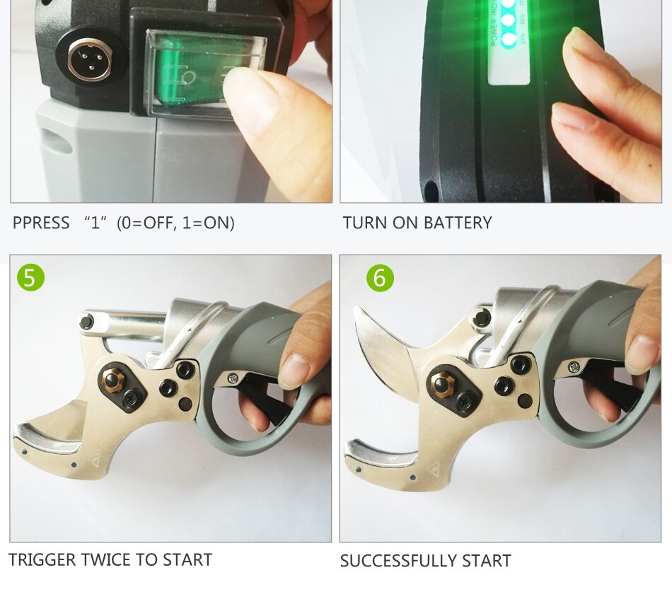 Tijeras de podar eléctricas, podadora de diamante de corte más grande de 45mm, tijeras de podar con batería de litio certificada EC