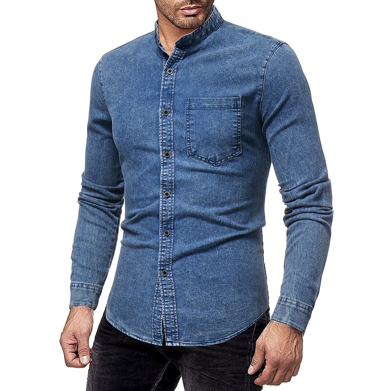 Markyi streetwear menn vask denim jeans skjorte høst lange ermer skjorte casual slim fit denim kjole skjorter