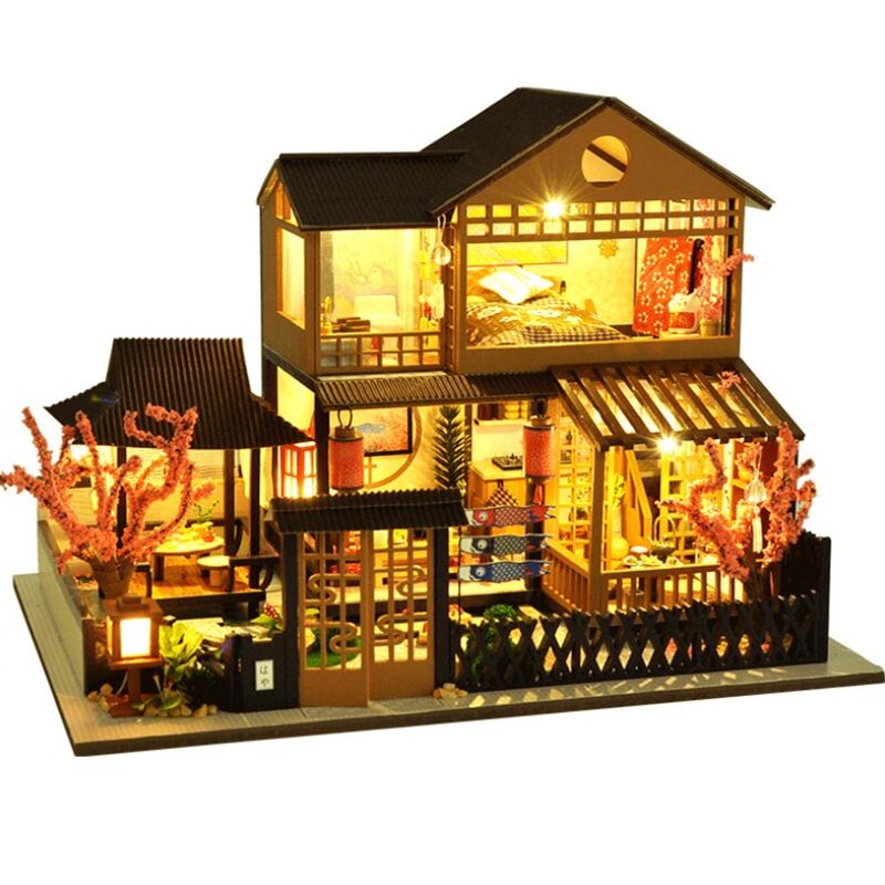 Chinese Style Diy Doll House Kit Handmade Miniature Furniture LED Lights Home Wedding Birthday Christmas