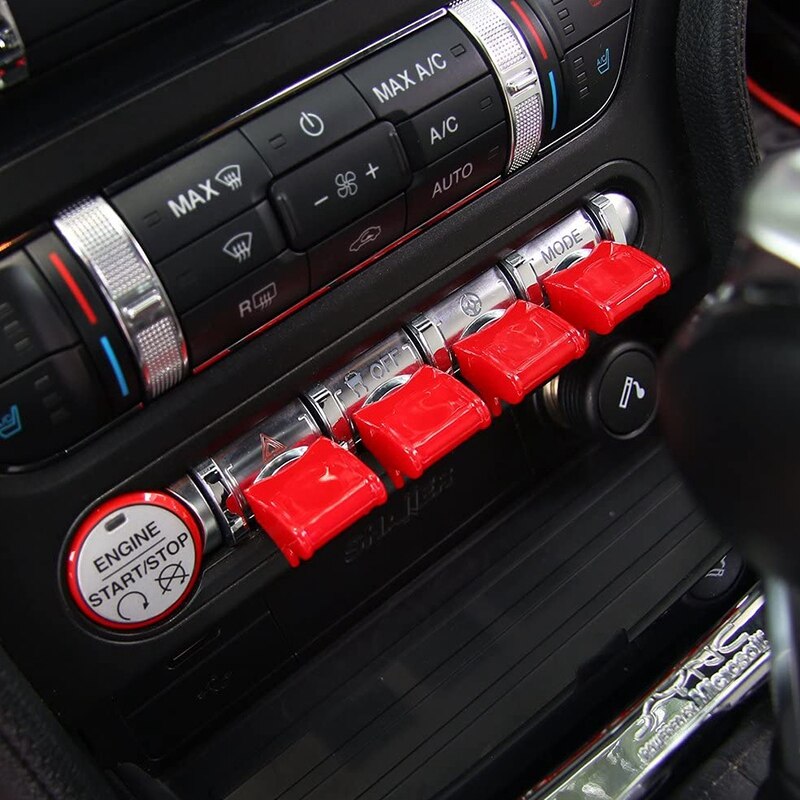 4 st bil interiör center röd kontroll navigering gps knapp knopp lock trim dekoration lock för ford mustang