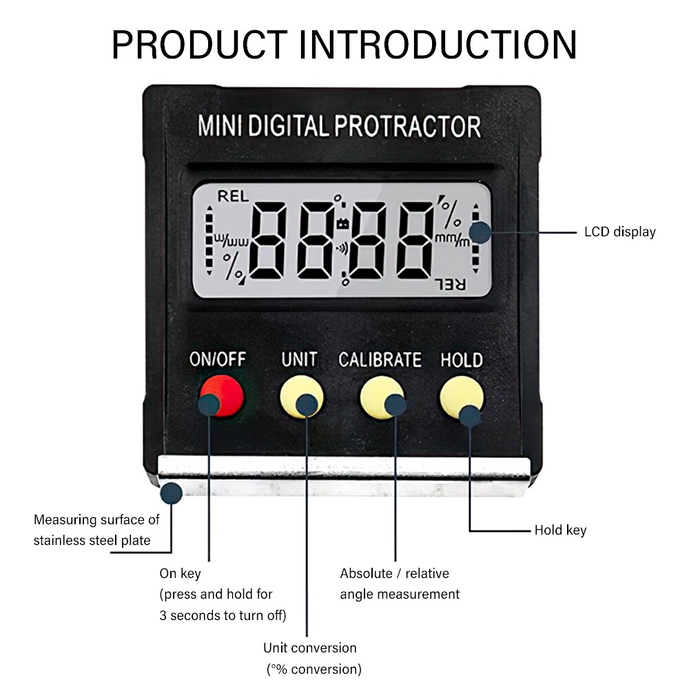 360 Degree Mini Digital Protractor Inclinometer Magnetic Angle Ruler Inclination Box Level Meter Measuring Tools