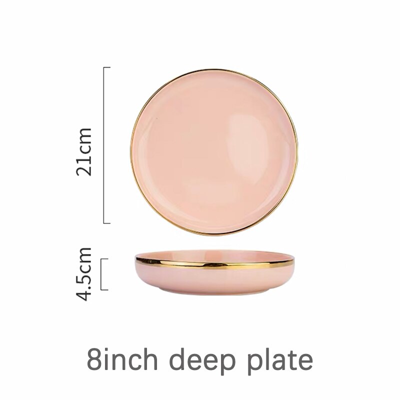 Pink Ceramic Dinner Plates Dishes Tableware Set Cake Food Plates Salad Soup Bowl Dinnerware Set for Restaurant Hotel: 8 inch deep plate