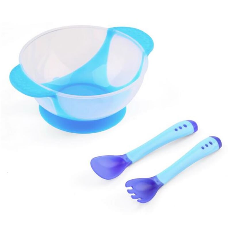 Baby Kom Antislip Servies Set Zuigelingen Voeden Kom Met Sucker En Temperatuur Sensing Lepel Voor Kinderen Servies