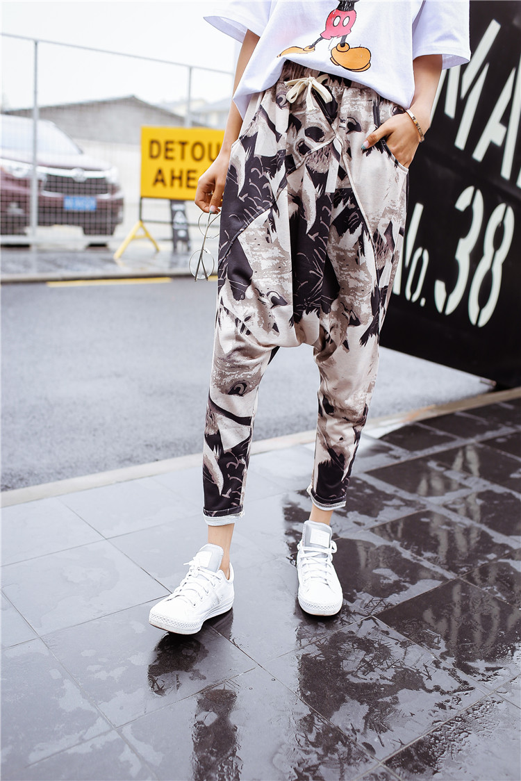 Thin print tobillo longitud pantalones harem hombres bombachos grandes verano casual hiphop pantalones bombachos holgados