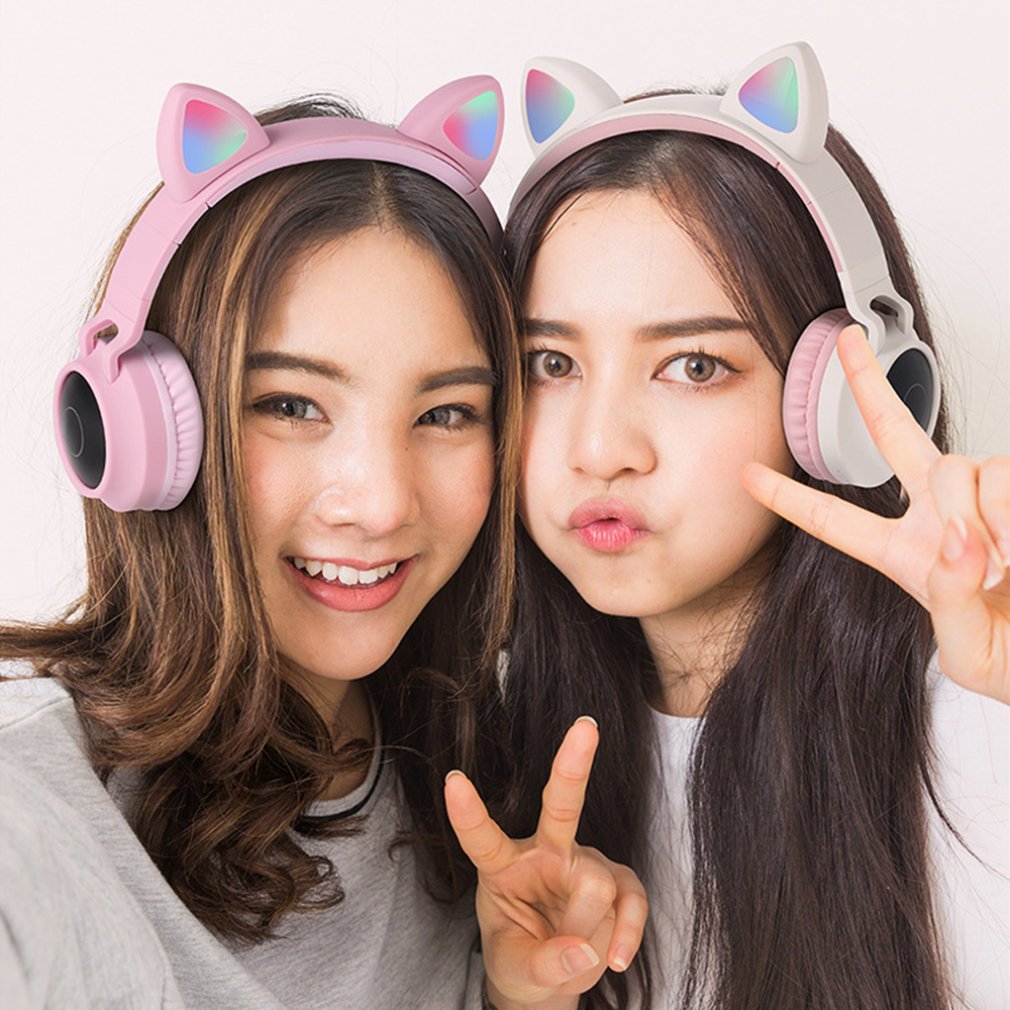 Cute Cat Ear Headset Wireless Headset Headphones 5.0 Bass Foldable Stereo Headphones Gaming Headphones For Cell Phone