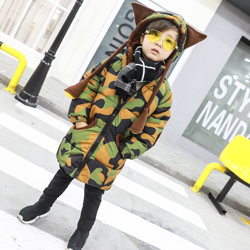 Vestes d'hiver pour garçons | Pull à capuche épais Long, manteau de camouflage, coréenne manteau pour enfants de 2-7 ans,