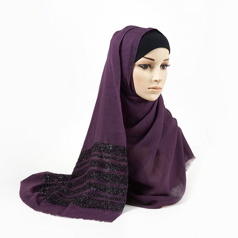Kvinder lang glitter shimmer muslim viskose hoved wrap hijab tørklæde kvindelig hvid sort ensfarvet kvast frynser tørklæder sjaler