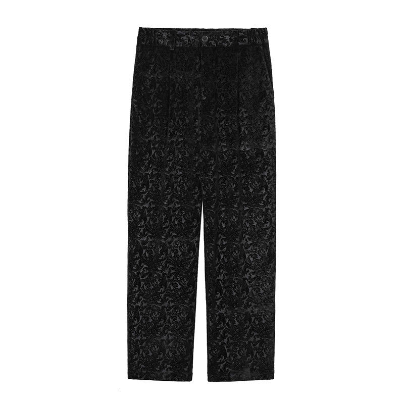 IEFB-Pantalones informales con relieve de terciopelo negro vintage para hombre, traje de tendencia con personalidad, pantalones holgados de pierna ancha con bolsillos, 9Y4680: L