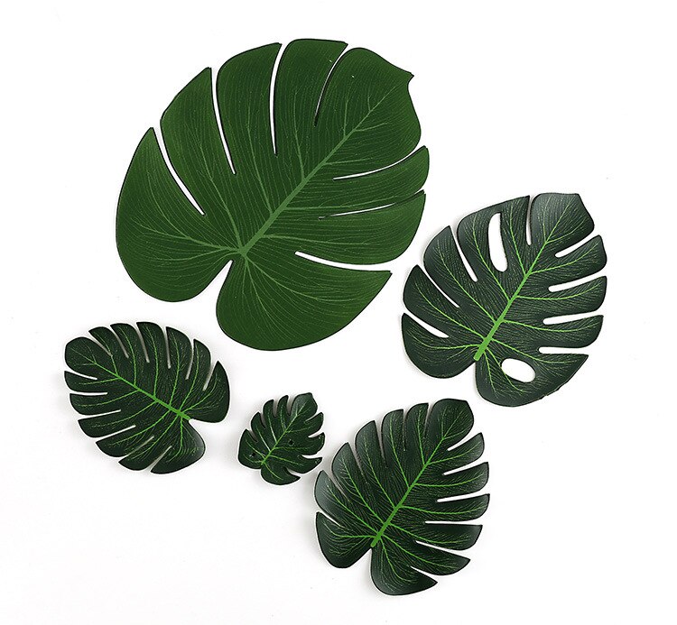 12 stk / lot grønne kunstige monstera palme blade til tropisk hawaiisk tema fest dekoration bryllups fødselsdag festival forsyninger