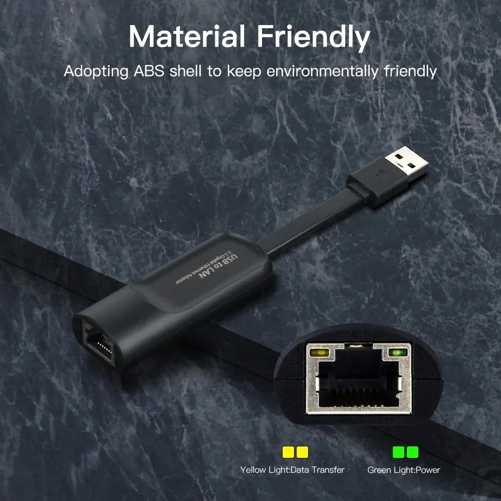 2.5G USB Ethernet Adapter 2500Mbps USB3.0 Lan Network Card USB C to RJ45 Internet Adapter for Laptop PC Windows Mac OS USB-A/C