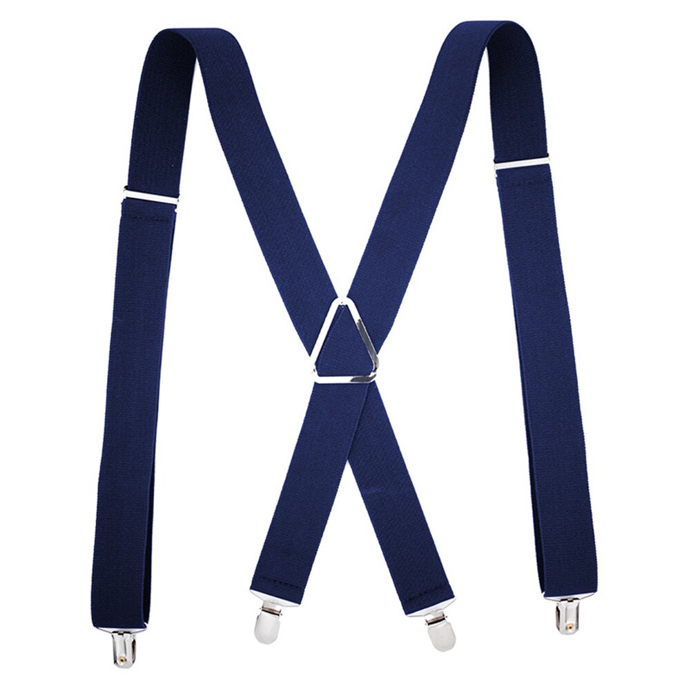 Nouvelle hommes pantalon sangle décontracté couleur unie hommes pantalon sangle avec 4 Clips élastique réglable pantalons bretelles: navy