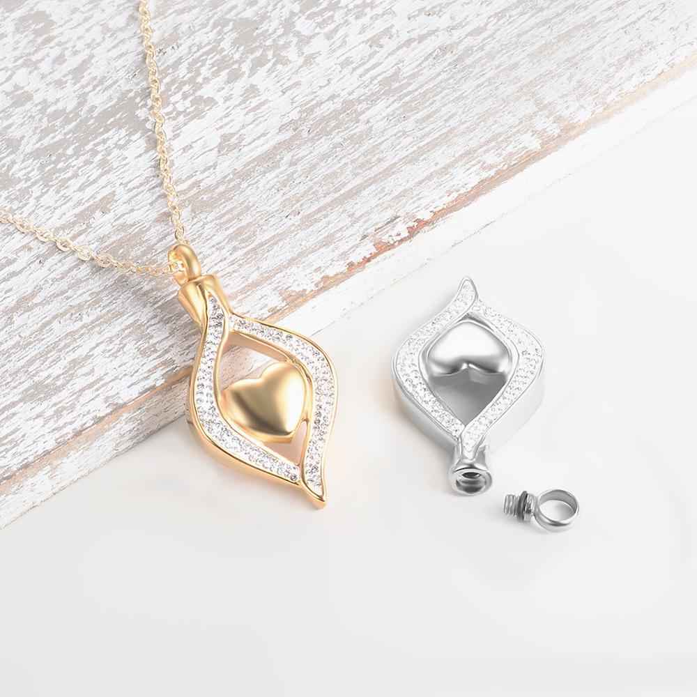 Gioielli in cremazione in acciaio inossidabile per ceneri The Eye of My Heart gioielli commemorativi per ricordo incisi per ciondolo collana in urna