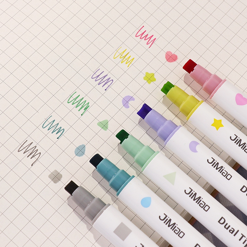 1/6pcs Dual Tips Stamp Marker Pen Set Color Line Highlighter Spot Liner for Drawing Paint Art Office School F7277
