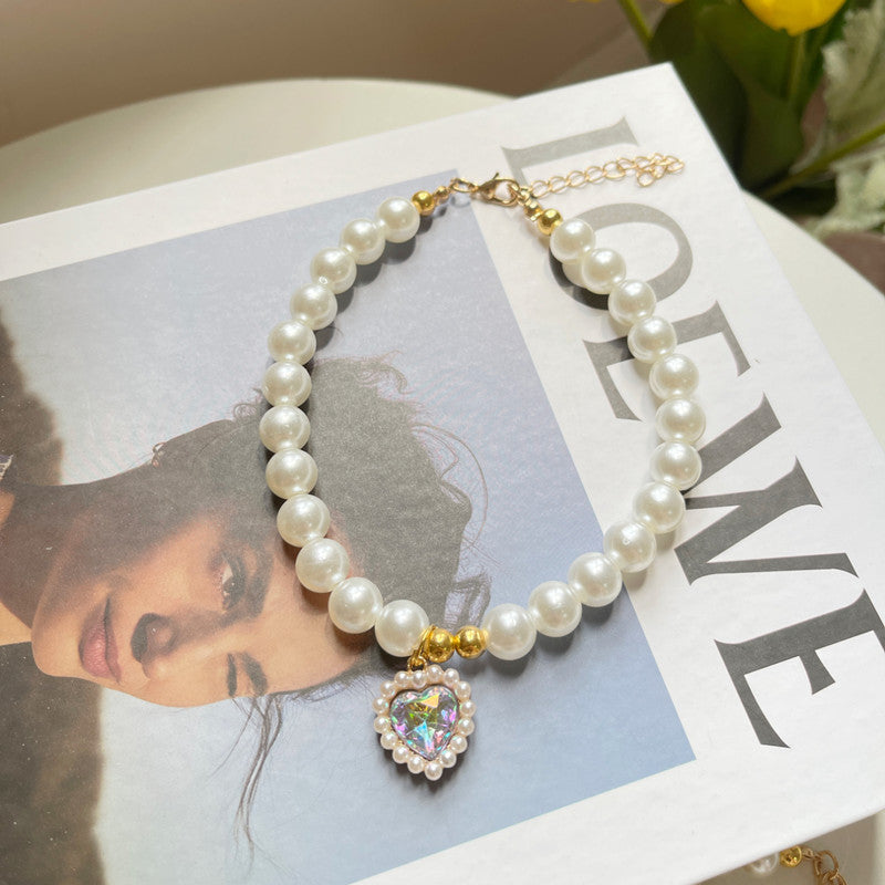 TONG luxe perle collier pour animaux de compagnie chat chien collier amour pendentif fournitures pour animaux de compagnie amour cristal collier chaton collier chat collier: XS / MULTICOLOR