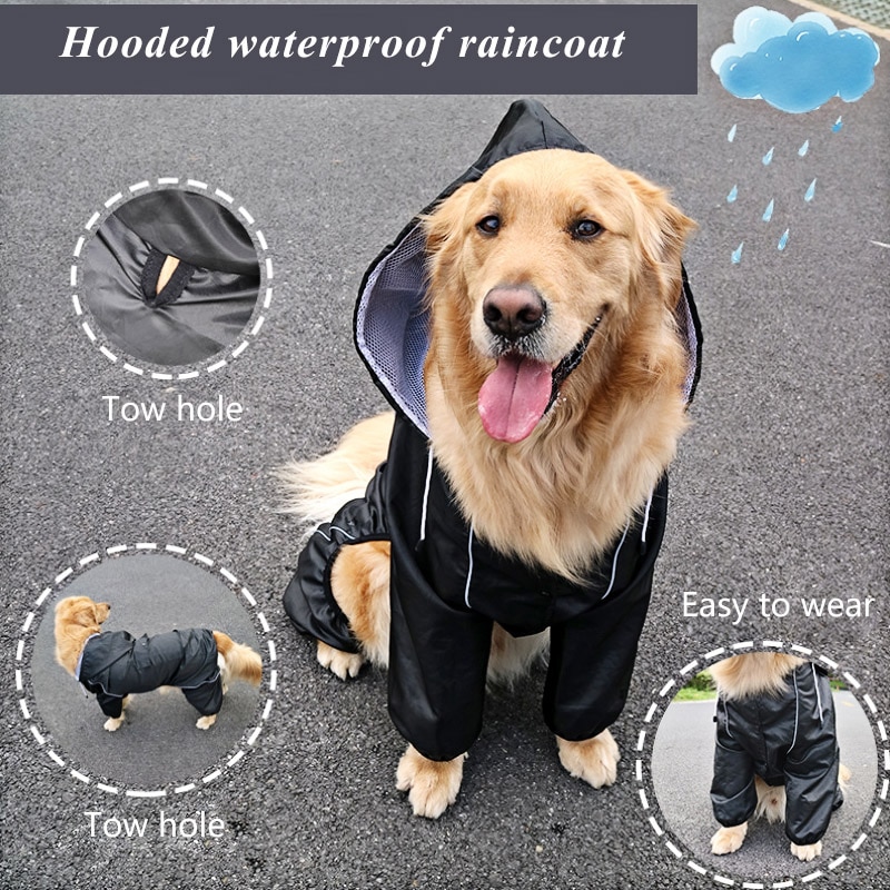 Reflekterende stort hundetøj vandtæt sort kæledyr hund regnfrakke kæledyr jumpsuit samlet til mellemstore hunde udendørs jakke frakke 35