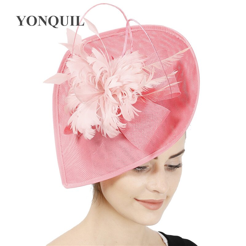 Chapeau de mariage de mariée rose vif chapeaux Banquet fascinators chapeau mariée mariage plume fleur coiffe de mariage cerceaux femmes chapeau: Rose