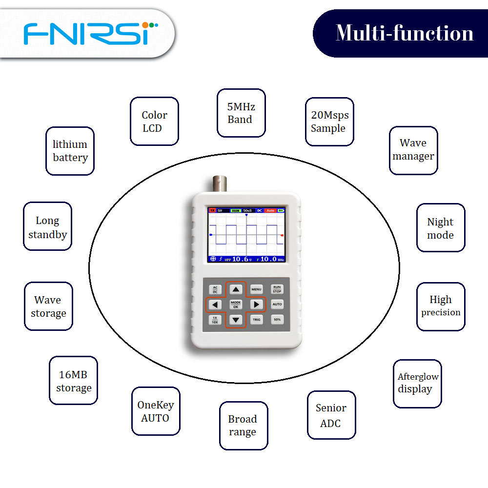 Dso fnirsi pro mini osciloscop digital portabil portabil 5m lățime de bandă 20 msps rata de eșantionare cu  p6100 sonde standard bnc