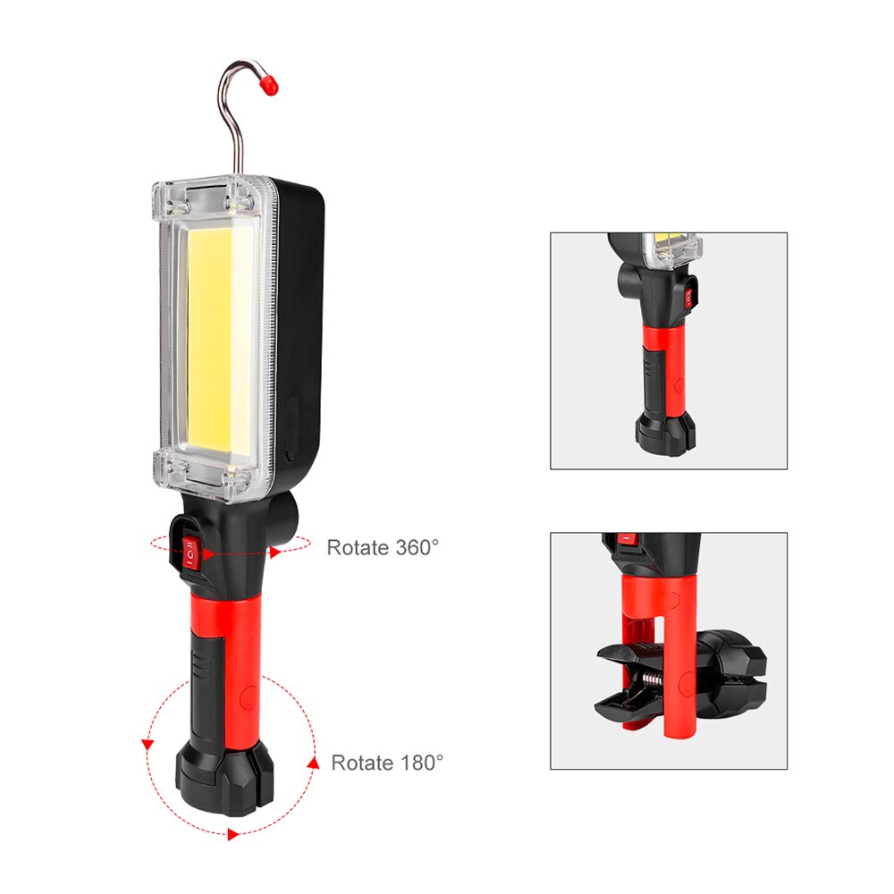 Portable Magnetic Work Light LED COB Work Light USB Rechargeable Repair Flashlight Inspection Work Lamp Working by 18650 Battery