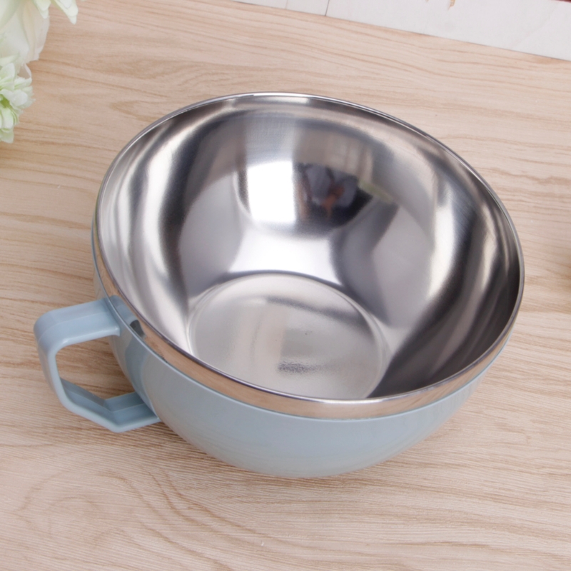 Tazón de fideos de acero inoxidable sólido con asa, recipiente para comida, Bol para sopa de arroz, cuenco para Fideos instantáneos con tapa y Asa