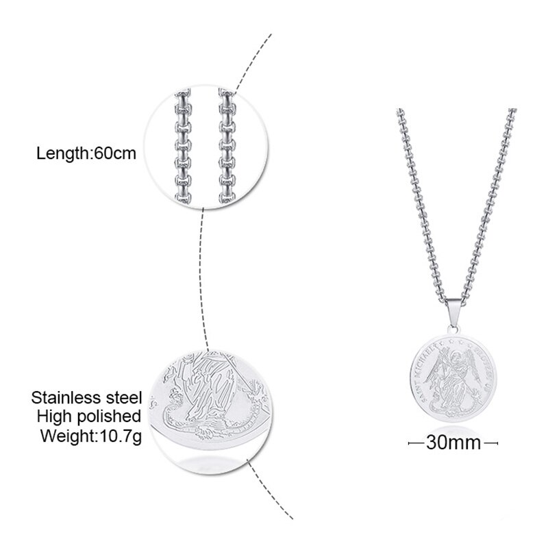 DEFEND US IN BATTLE SAINT MICHAEL MEDAL INSPIRATIONAL PENDANT FOR MEN STAINLESS STEEL SAINT MICHAEL PROTECT US NEKLACE 24INCH