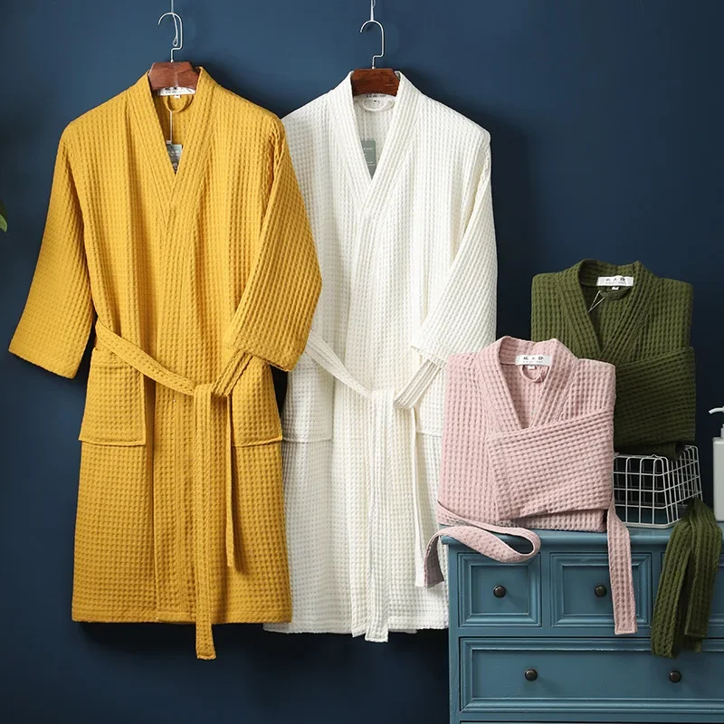 Peignoir éponge 100% coton pour hommes et femmes, serviette d'eau à sucer, vêtements de nuit, spa, hôtel, longue robe, kimono, grande taille, amoureux de la robe en spanGown