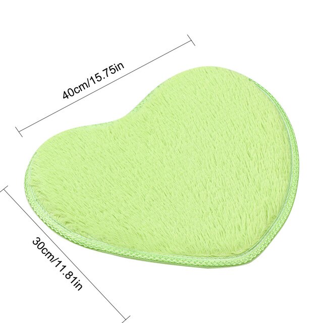 1pcs Floor Mats Cute Heart Shape Carpet Non-slip Shaggy Carpets Kitchen Bathroom Rugs Home Decor 30x40cm: green