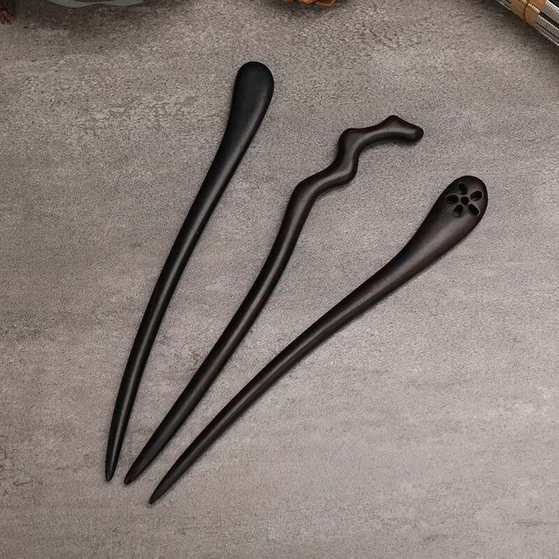 Horquilla china antigua tallada a mano de sándalo negro para mujer, vestido Hanfu, horquillas de madera para el pelo, joyería de peinado en espiral para Cosplay