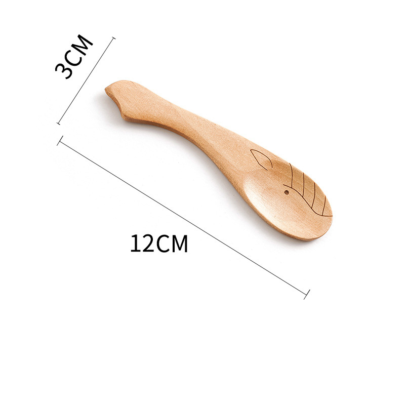 Cuillère en bois pour enfants, dessin animé mignon cuillère à café thé soupe cuillères à remuer Dessert couverts à miel outils de cuisine de Style japonais vaisselle: Style F