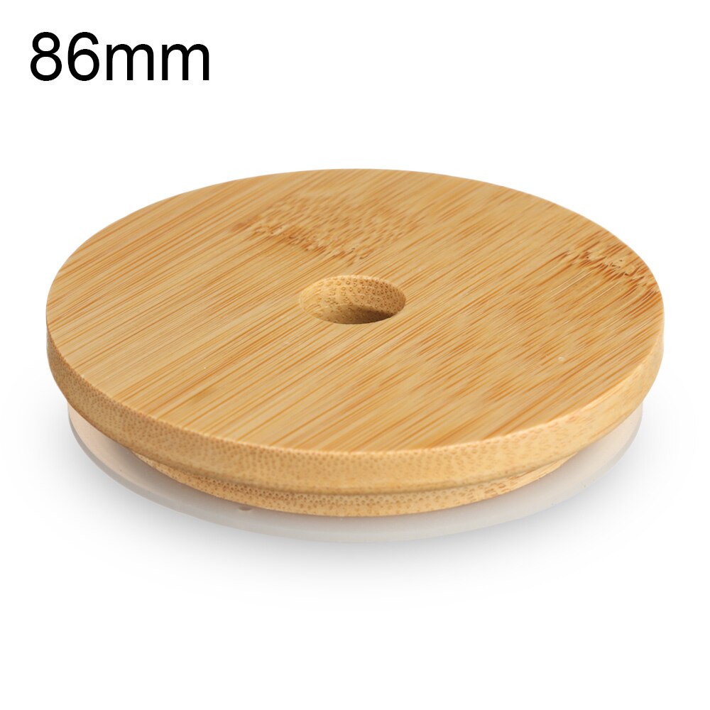70mm/86mm Reusable Bamboo Wood Lids Mason Jar Lid with Straw Hole Silicone Seal Ring Wide Mouth Cup Covers Caps Decor Crafts