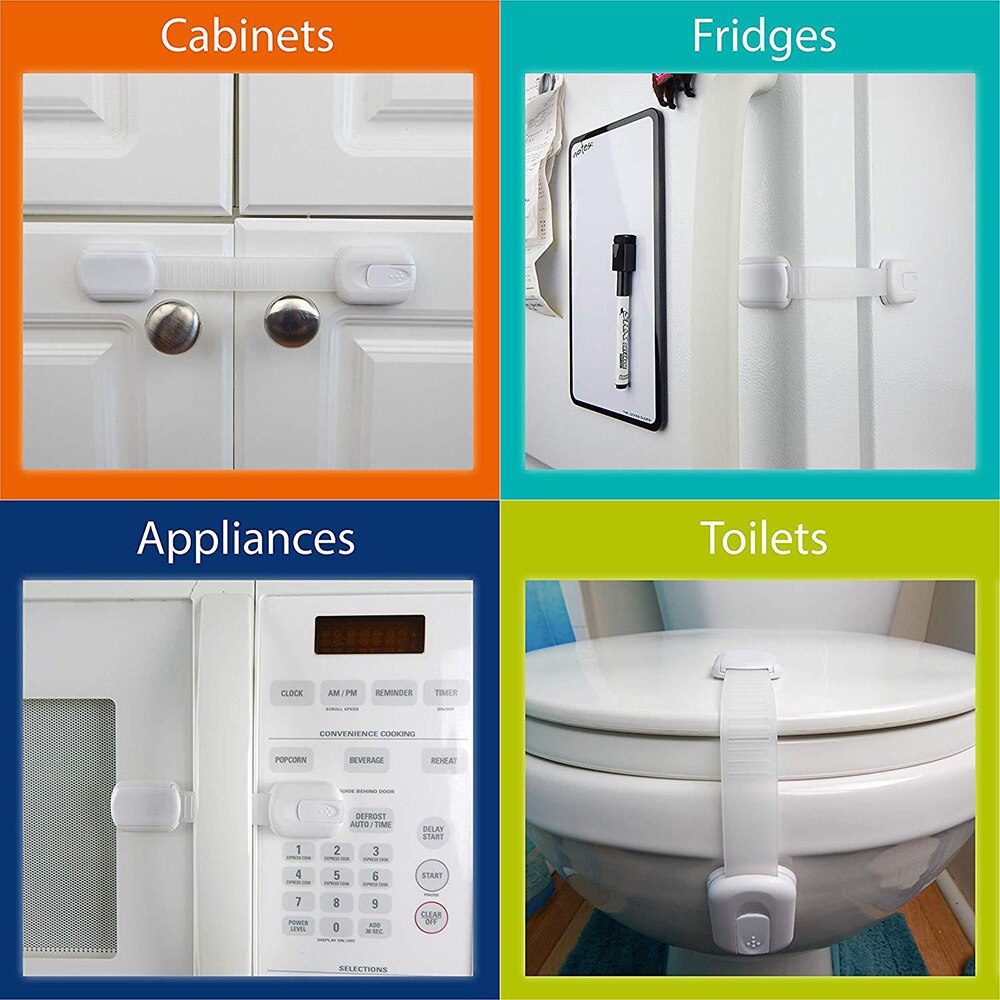 16 PCS Child Safety Cabinet Locks Baby Proofing Adjustable Strap Lock Multi Use Latches for Drawers Cupboards Dresser Oven