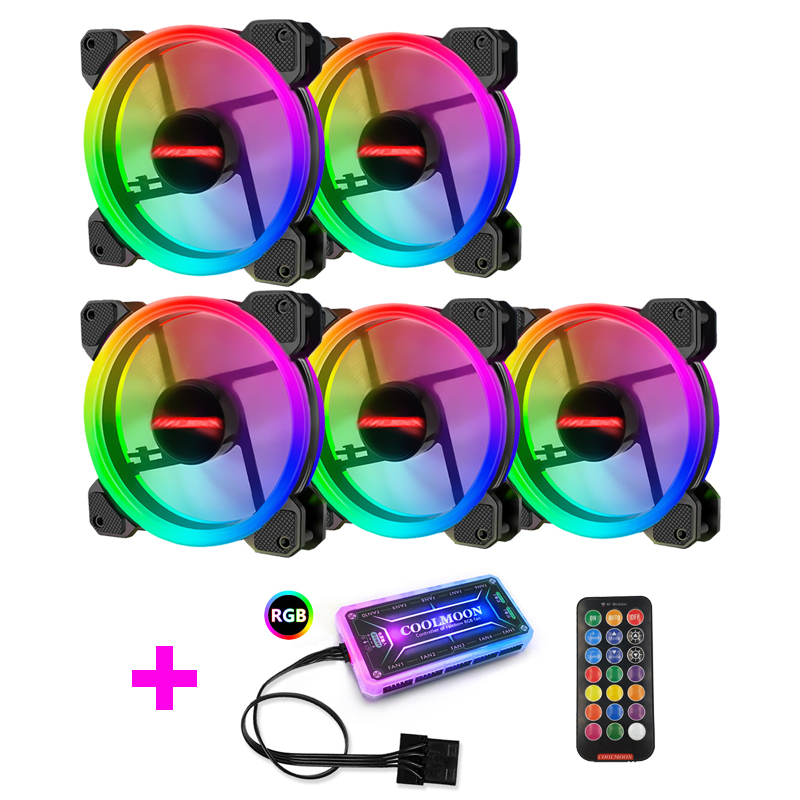 Coolmoon – boîtier de ventilateur RGB pour PC, silencieux, avec télécommande IR, 120mm: Rouge
