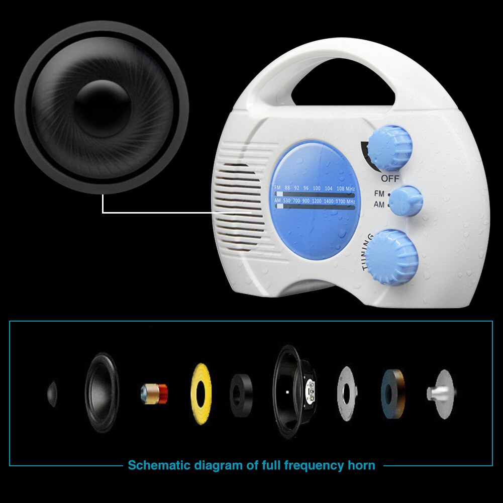 Desktop Hanging Mini Portable ABS Home Battery Operated AM FM Bathroom Waterproof Outdoor Built In Speaker Shower Radio