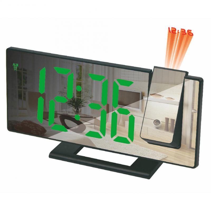 LED Mirror Alarm Clock Table Digital Ceiling Projector Alarm Clock USB Wake Up FM Radio Time Projector Bedroom Bedside Clock: 05