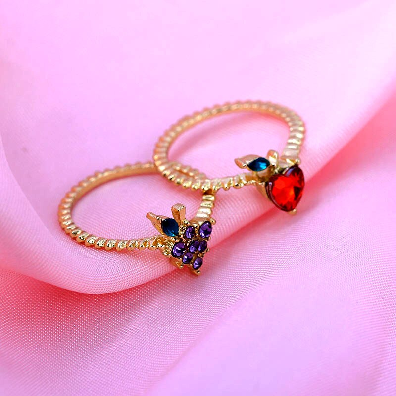 Shiny Crystal Fruit Vlinder Ringen Voor Vrouwen Meisjes Multicolor Cherry Aardbei Druif Ring Sieraden