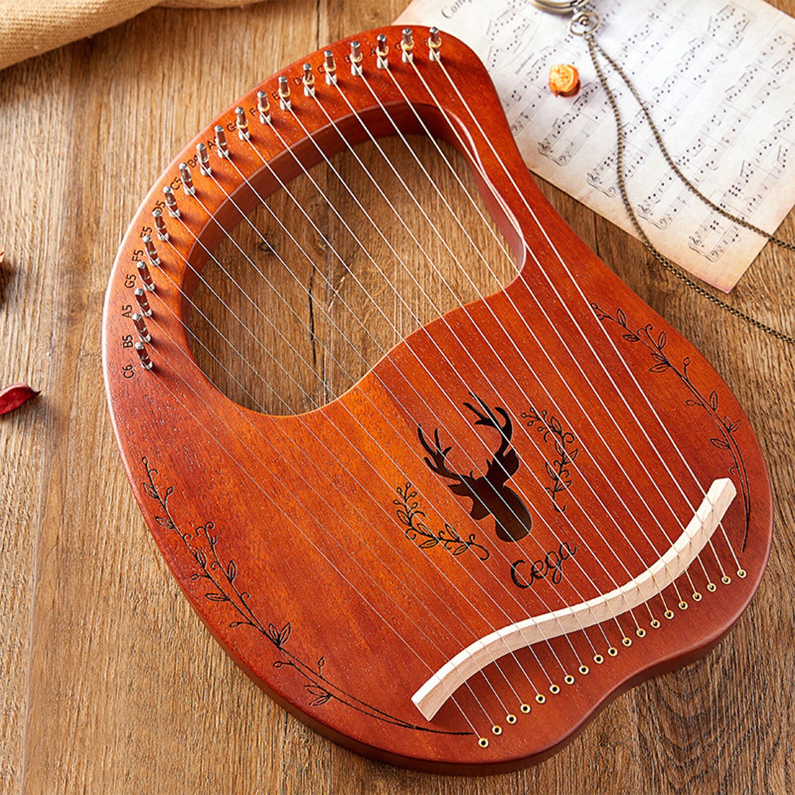 Caja de arpa de Lira de madera de 19 cuerdas, instrumento de cuerda con llave de afinación, 3 uds., púas, instrumentos de cuerda