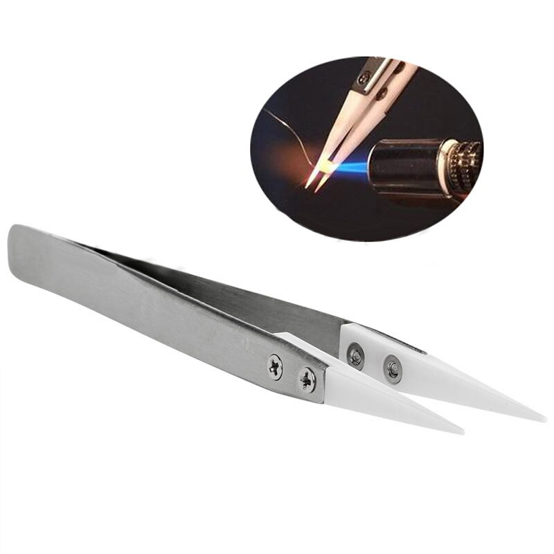 2 Pack Precision Ceramic tweezers Non-Conductive Anti-Static Highly Heat Resistant Tweezers