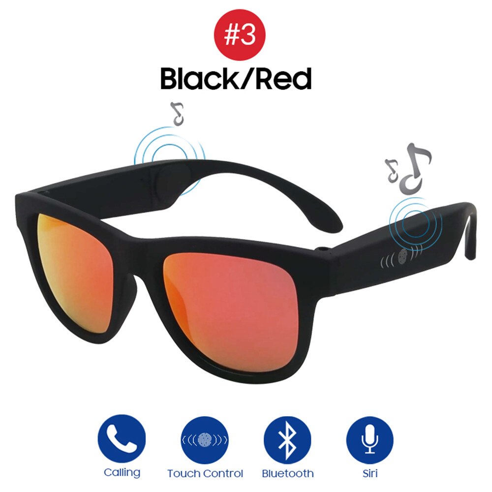 VIVIBEE Bone Conduction Sunglasses Music Zungle Trending Products Smart Men Women Polarized Audio Sun Glasses: 3 Black Red