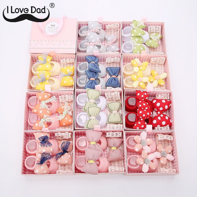 2Pcs/Set Cute Bows Baby Girl Headband Socks Set Lace Flower Turban Elastic Headbands Hairband For Girls Baby Hair Accessories