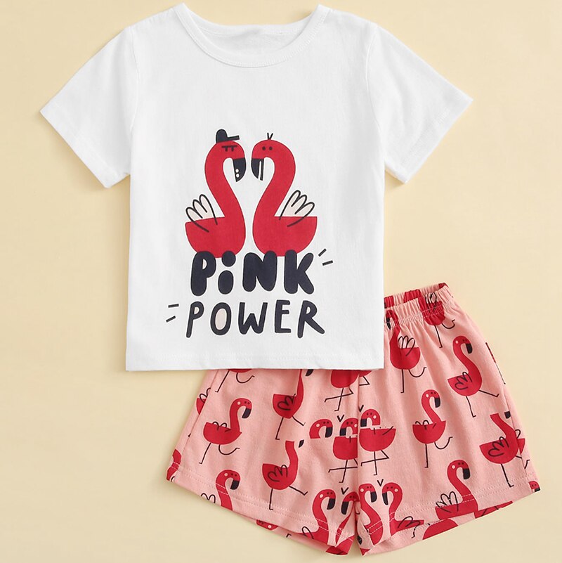 Meisjes Roze Homewear Pak Katoenen T-shirt Tops + Bloemen Gedrukt Shorts Pyjama Sets 2-9 Jaar