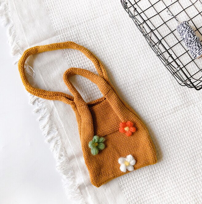 Sød blomst strik pige diagonal taske blomst strik tasker klud skuldertaske børn piger taske strik crossbody taske blomst vævet håndtaske