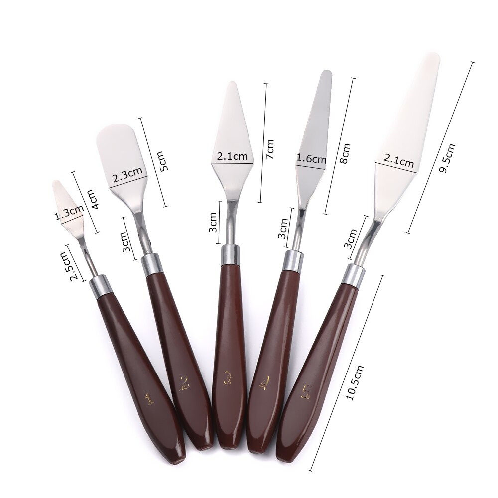 Brown For Artist Oil Acrylic Painting Tools Mixed Stainless Steel Palette Scraper Set Spatula Knives Blade 3/5Pcs Painting Tools