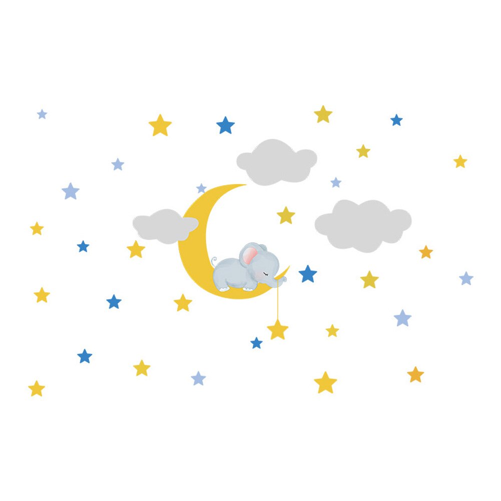 Tegneserie baby elefant måne stjerne wallsticker baby børneværelse soveværelse tapet stue til boligindretning smukke klistermærker