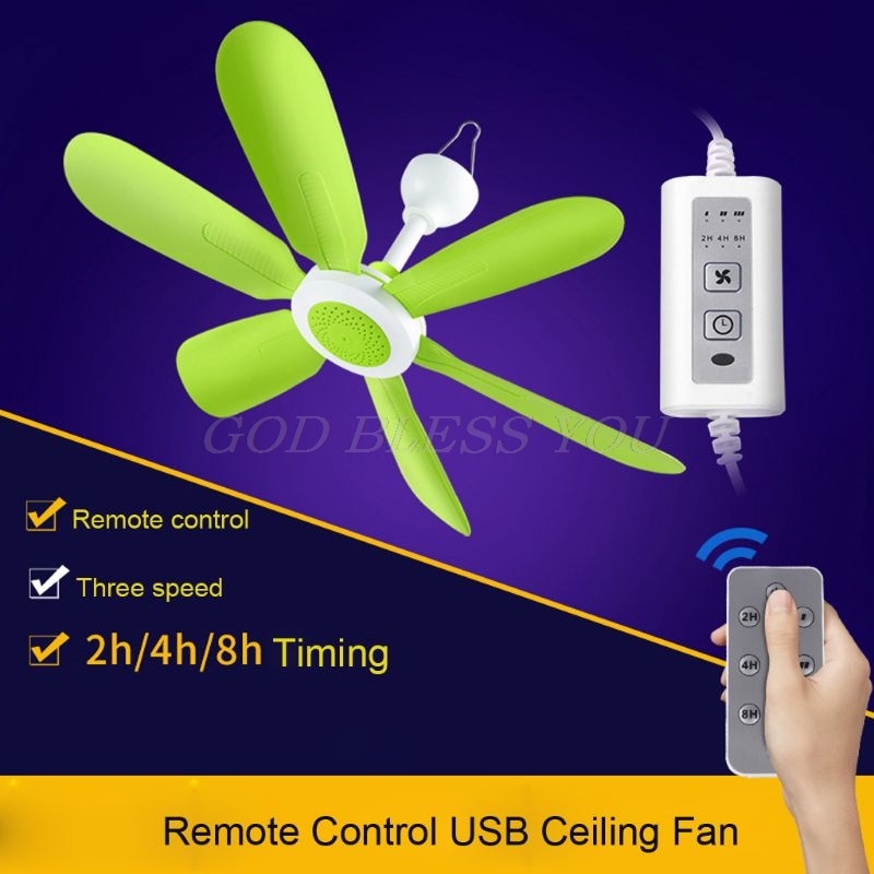5W Remote Control Timing USB Ceiling Fan Air Cooler USB Fans for Bed Camping Outdoor Hanging Camper Tents Hanger Fan
