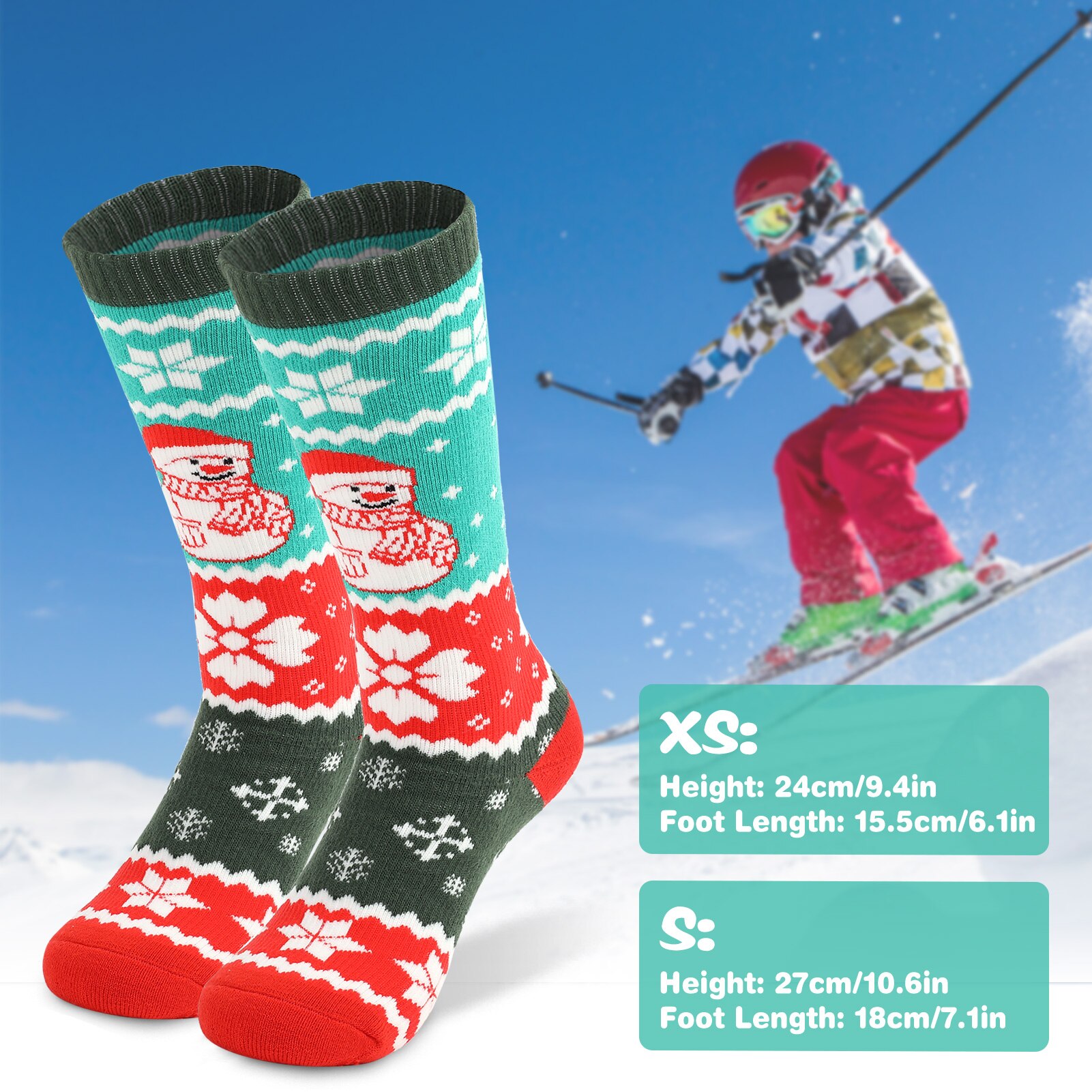 LIXADA 2 Pairs Children Sports Socks Ski Socks Kids Thick Knit Winter Athletic Knee-high Stockings For Ski Running